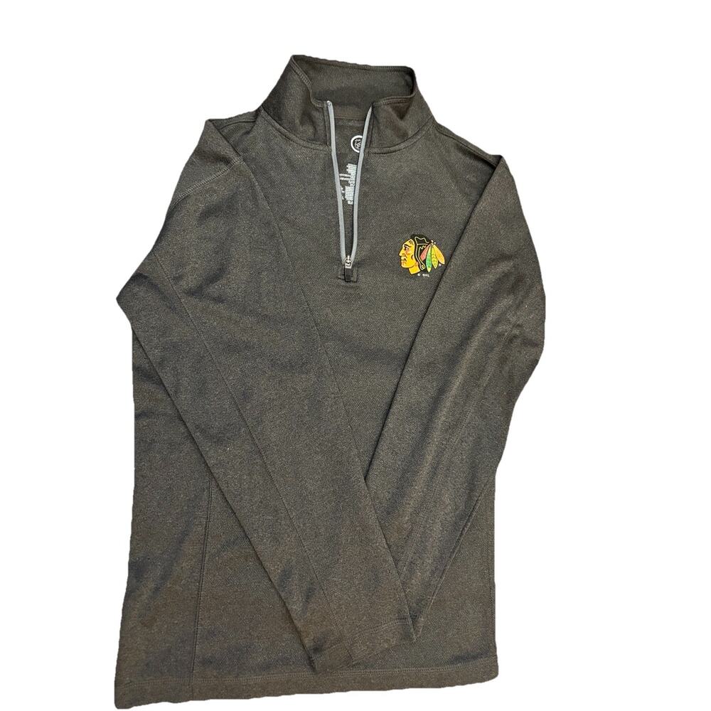 Chicago Blackhawks NHL 1/4 Zip Pullover Unisex Charcoal Gray Long Sleeve